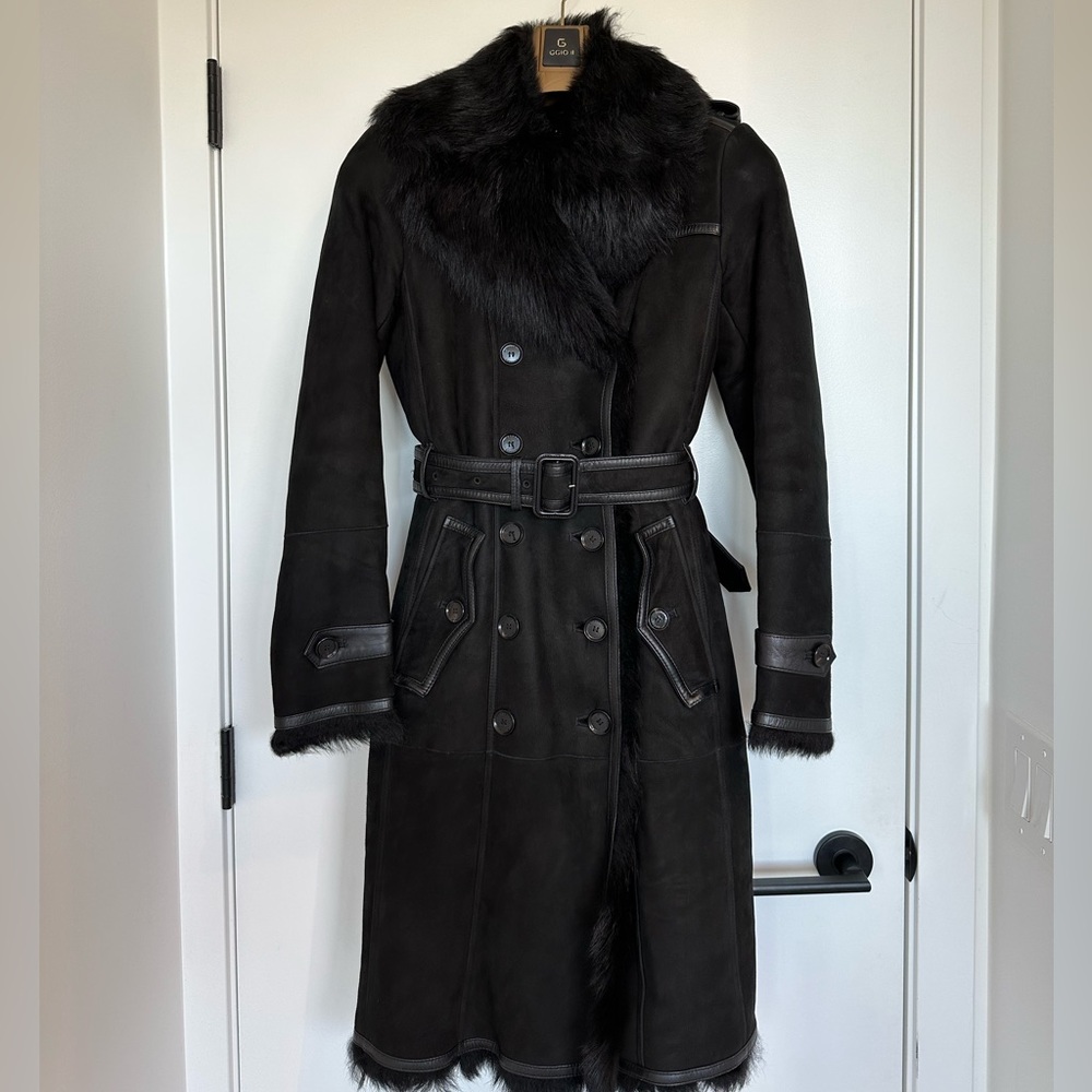 Burberry women's 'Tolladine' Black Shearling Trench Coat
